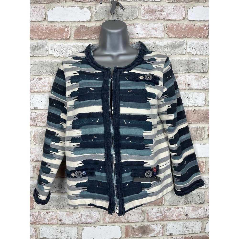 Desigual Women's‎ Jacket Blue/White Cotton Hook&Eye Closure Size L